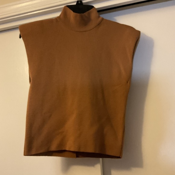 6. Zara Brown Structured Short Sleeve Crop Top With Shoulder Pads Size M - Picture 5 of 7